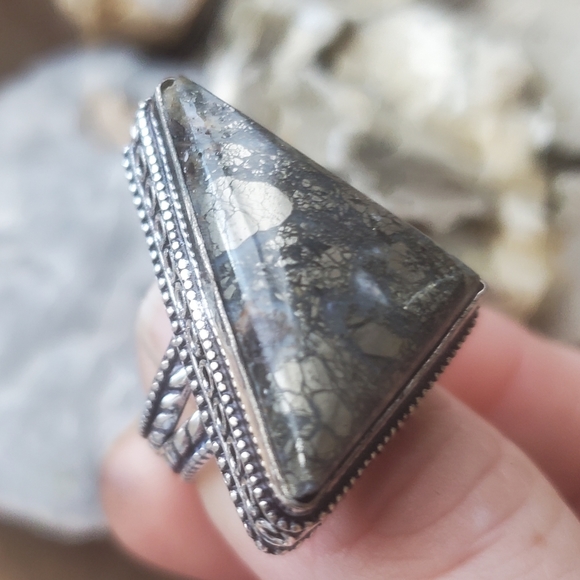New Pyrite Agate 925 Silver Ring. - Picture 4 of 16